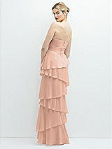 Rear View Thumbnail - Pale Peach Strapless Asymmetrical Tiered Ruffle Chiffon Maxi Dress with Handworked Flower Detail