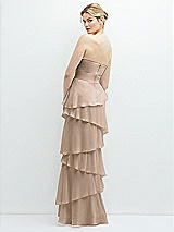 Rear View Thumbnail - Topaz Strapless Asymmetrical Tiered Ruffle Chiffon Maxi Dress with Handworked Flower Detail