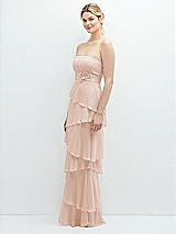 Side View Thumbnail - Cameo Strapless Asymmetrical Tiered Ruffle Chiffon Maxi Dress with Handworked Flower Detail