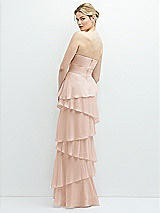 Rear View Thumbnail - Cameo Strapless Asymmetrical Tiered Ruffle Chiffon Maxi Dress with Handworked Flower Detail