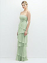 Side View Thumbnail - Celadon Strapless Asymmetrical Tiered Ruffle Chiffon Maxi Dress with Handworked Flower Detail