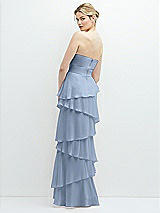 Rear View Thumbnail - Cloudy Strapless Asymmetrical Tiered Ruffle Chiffon Maxi Dress with Handworked Flower Detail