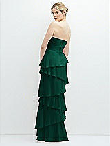 Rear View Thumbnail - Hunter Green Strapless Asymmetrical Tiered Ruffle Chiffon Maxi Dress with Handworked Flower Detail