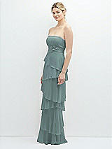 Side View Thumbnail - Icelandic Strapless Asymmetrical Tiered Ruffle Chiffon Maxi Dress with Handworked Flower Detail