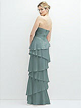Rear View Thumbnail - Icelandic Strapless Asymmetrical Tiered Ruffle Chiffon Maxi Dress with Handworked Flower Detail