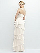 Rear View Thumbnail - Ivory Strapless Asymmetrical Tiered Ruffle Chiffon Maxi Dress with Handworked Flower Detail