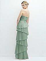 Rear View Thumbnail - Seagrass Strapless Asymmetrical Tiered Ruffle Chiffon Maxi Dress with Handworked Flower Detail
