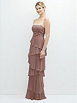 Side View Thumbnail - Sienna Strapless Asymmetrical Tiered Ruffle Chiffon Maxi Dress with Handworked Flower Detail
