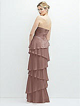 Rear View Thumbnail - Sienna Strapless Asymmetrical Tiered Ruffle Chiffon Maxi Dress with Handworked Flower Detail