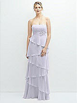 Front View Thumbnail - Silver Dove Strapless Asymmetrical Tiered Ruffle Chiffon Maxi Dress with Handworked Flower Detail