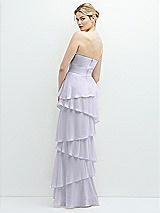 Rear View Thumbnail - Silver Dove Strapless Asymmetrical Tiered Ruffle Chiffon Maxi Dress with Handworked Flower Detail
