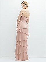 Rear View Thumbnail - Toasted Sugar Strapless Asymmetrical Tiered Ruffle Chiffon Maxi Dress with Handworked Flower Detail