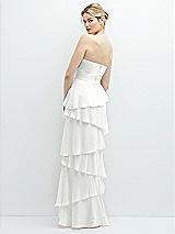Rear View Thumbnail - White Strapless Asymmetrical Tiered Ruffle Chiffon Maxi Dress with Handworked Flower Detail
