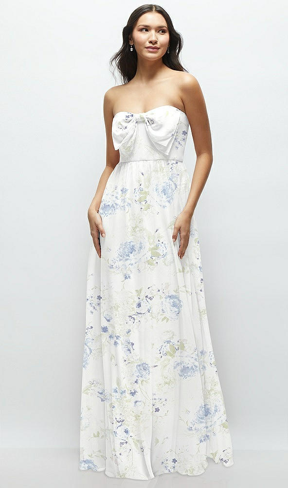 Front View - Bleu Garden Strapless Chiffon Maxi Dress with Oversized Bow Bodice