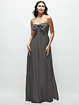 Front View Thumbnail - Caviar Gray Strapless Chiffon Maxi Dress with Oversized Bow Bodice