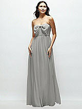 Front View Thumbnail - Chelsea Gray Strapless Chiffon Maxi Dress with Oversized Bow Bodice
