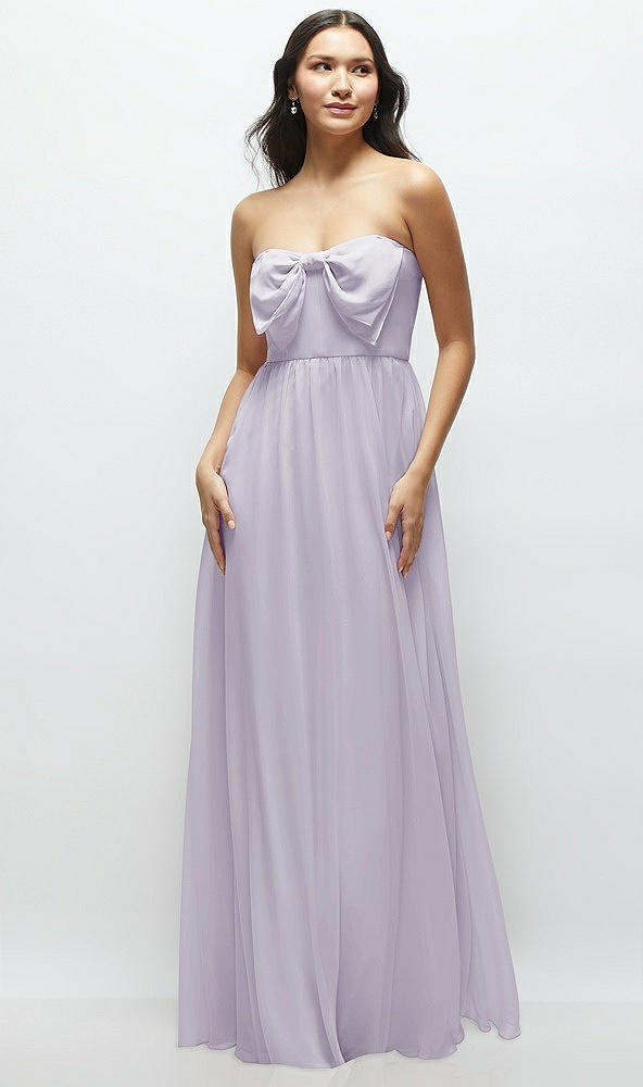 Front View - Moondance Strapless Chiffon Maxi Dress with Oversized Bow Bodice