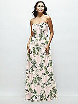 Front View Thumbnail - Palm Beach Print Strapless Chiffon Maxi Dress with Oversized Bow Bodice