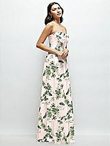Side View Thumbnail - Palm Beach Print Strapless Chiffon Maxi Dress with Oversized Bow Bodice