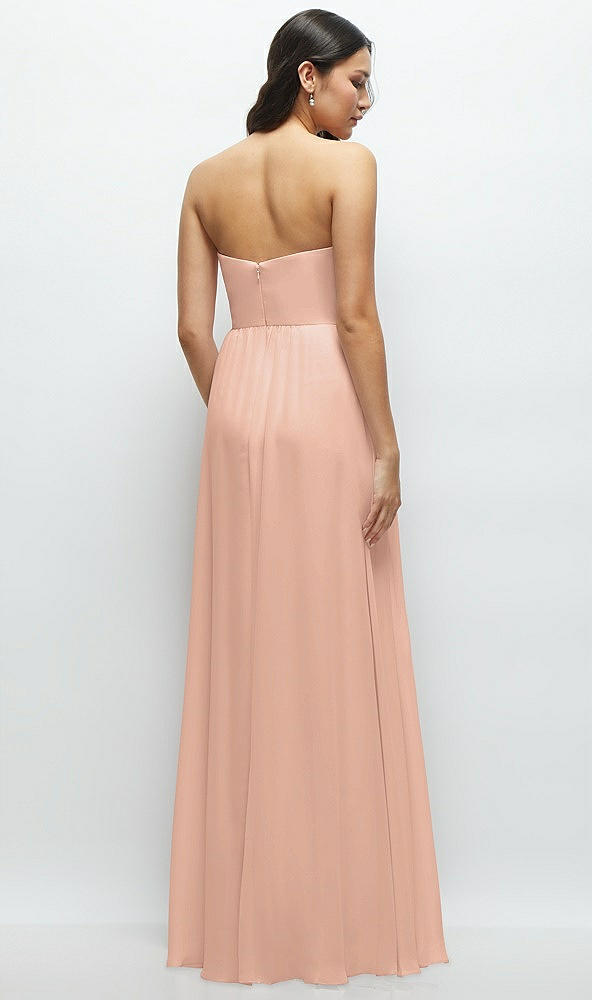 Back View - Pale Peach Strapless Chiffon Maxi Dress with Oversized Bow Bodice