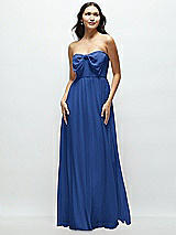 Front View Thumbnail - Classic Blue Strapless Chiffon Maxi Dress with Oversized Bow Bodice
