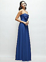 Side View Thumbnail - Classic Blue Strapless Chiffon Maxi Dress with Oversized Bow Bodice