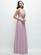 Side View Thumbnail - Suede Rose Strapless Chiffon Maxi Dress with Oversized Bow Bodice