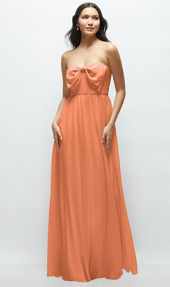 Front View - Sweet Melon Strapless Chiffon Maxi Dress with Oversized Bow Bodice