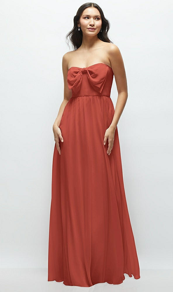 Front View - Amber Sunset Strapless Chiffon Maxi Dress with Oversized Bow Bodice