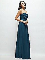 Side View Thumbnail - Atlantic Blue Strapless Chiffon Maxi Dress with Oversized Bow Bodice
