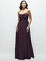 Front View Thumbnail - Aubergine Strapless Chiffon Maxi Dress with Oversized Bow Bodice