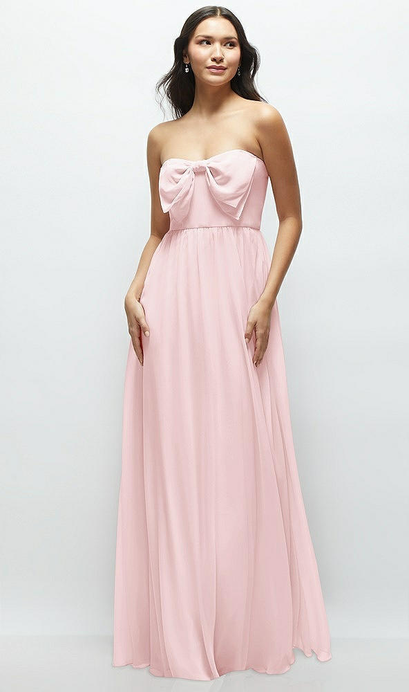Front View - Ballet Pink Strapless Chiffon Maxi Dress with Oversized Bow Bodice