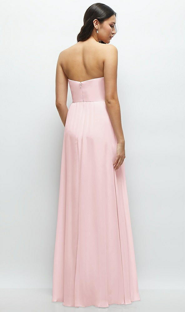 Back View - Ballet Pink Strapless Chiffon Maxi Dress with Oversized Bow Bodice