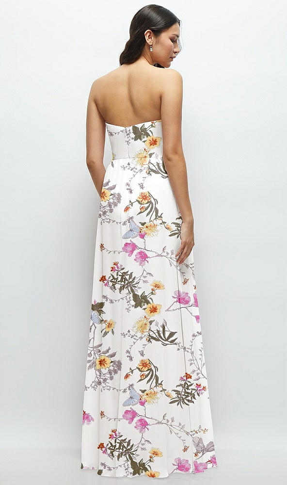 Back View - Butterfly Botanica Ivory Strapless Chiffon Maxi Dress with Oversized Bow Bodice