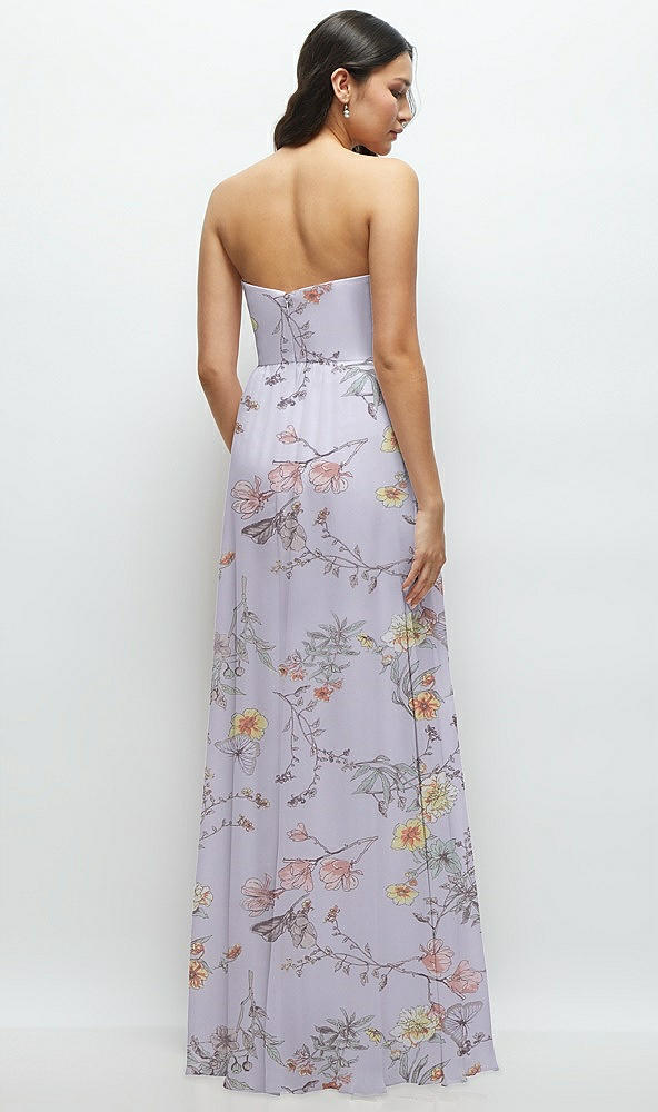 Back View - Butterfly Botanica Silver Dove Strapless Chiffon Maxi Dress with Oversized Bow Bodice