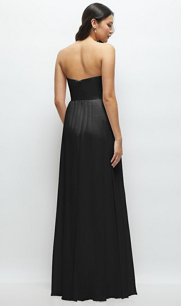 Back View - Black Strapless Chiffon Maxi Dress with Oversized Bow Bodice