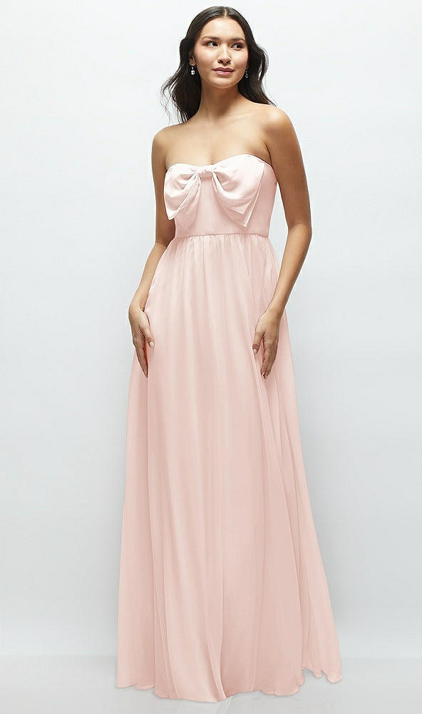 Front View - Blush Strapless Chiffon Maxi Dress with Oversized Bow Bodice