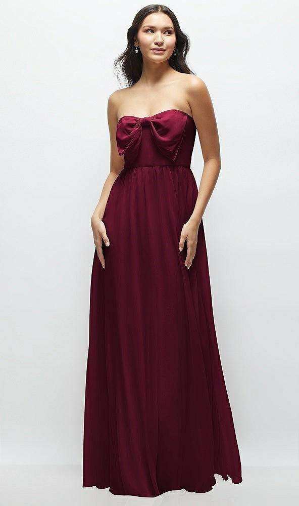 Front View - Cabernet Strapless Chiffon Maxi Dress with Oversized Bow Bodice