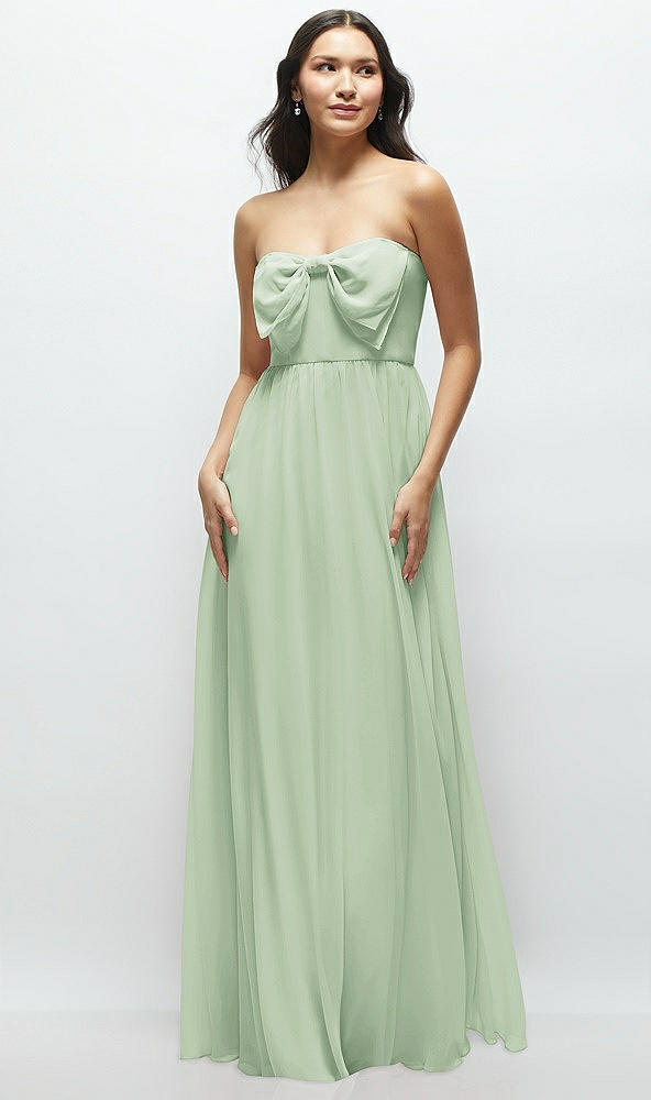 Front View - Celadon Strapless Chiffon Maxi Dress with Oversized Bow Bodice