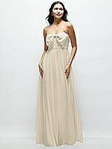 Front View Thumbnail - Champagne Strapless Chiffon Maxi Dress with Oversized Bow Bodice