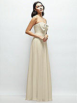 Side View Thumbnail - Champagne Strapless Chiffon Maxi Dress with Oversized Bow Bodice