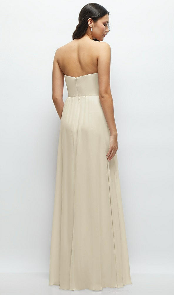 Back View - Champagne Strapless Chiffon Maxi Dress with Oversized Bow Bodice