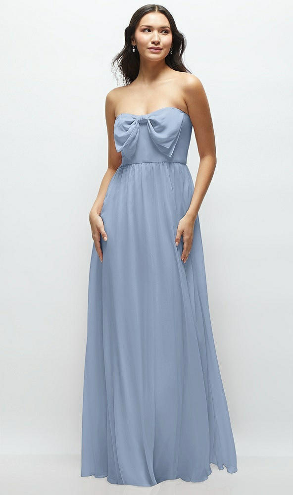 Front View - Cloudy Strapless Chiffon Maxi Dress with Oversized Bow Bodice