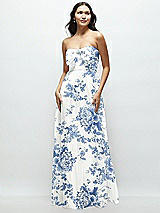 Front View Thumbnail - Cottage Rose Dusk Blue Strapless Chiffon Maxi Dress with Oversized Bow Bodice