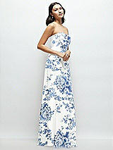 Side View Thumbnail - Cottage Rose Dusk Blue Strapless Chiffon Maxi Dress with Oversized Bow Bodice