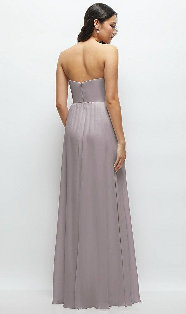 Back View - Cashmere Gray Strapless Chiffon Maxi Dress with Oversized Bow Bodice