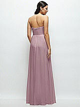 Rear View Thumbnail - Dusty Rose Strapless Chiffon Maxi Dress with Oversized Bow Bodice