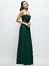 Side View Thumbnail - Hunter Green Strapless Chiffon Maxi Dress with Oversized Bow Bodice