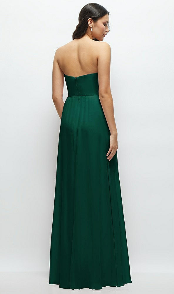 Back View - Hunter Green Strapless Chiffon Maxi Dress with Oversized Bow Bodice
