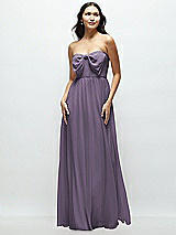 Front View Thumbnail - Lavender Strapless Chiffon Maxi Dress with Oversized Bow Bodice